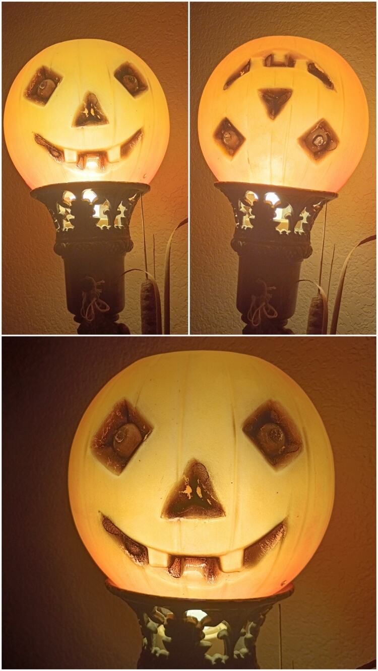 Vintage 1960 2-Way Pumpkin Halloween Lamp Shade Blow Mold Jack-O-Lantern